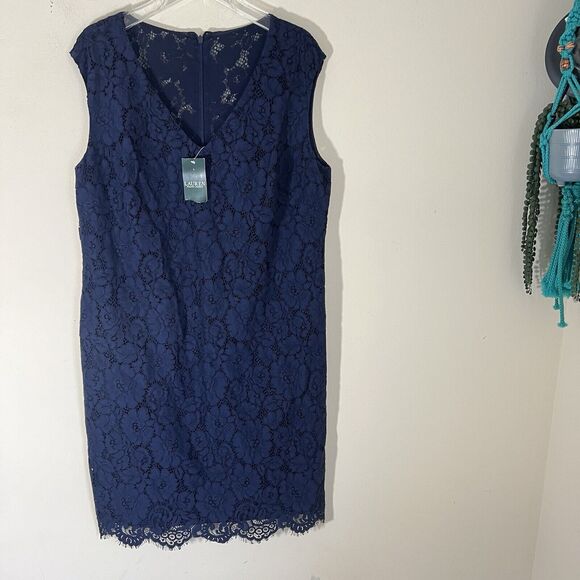 Lauren Ralph Lauren Dresses & Skirts - LAUREN RALPH LAUREN Womens Lace Formal Cocktail Dress Navy Blue 14W New
